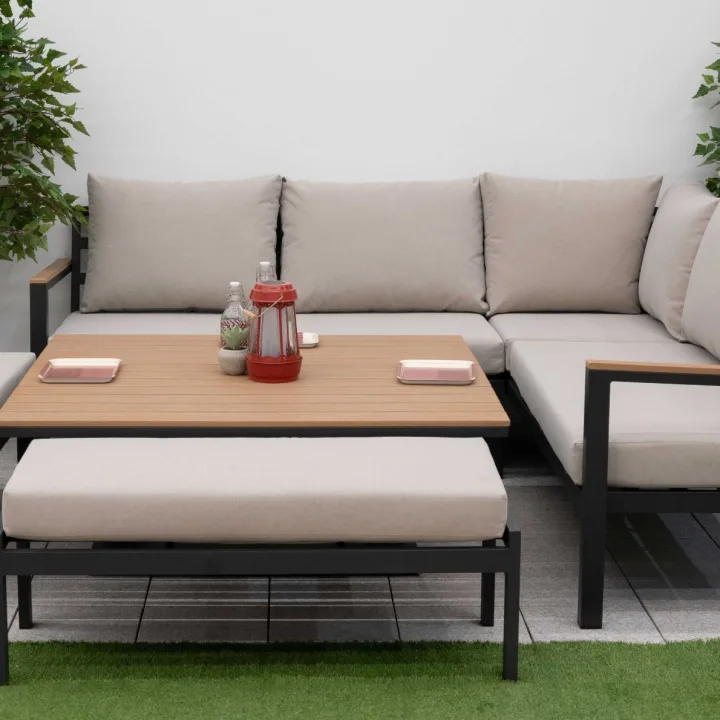 Heidi Deluxe Corner Sofa Lounge Dining Set with Square Rising Table