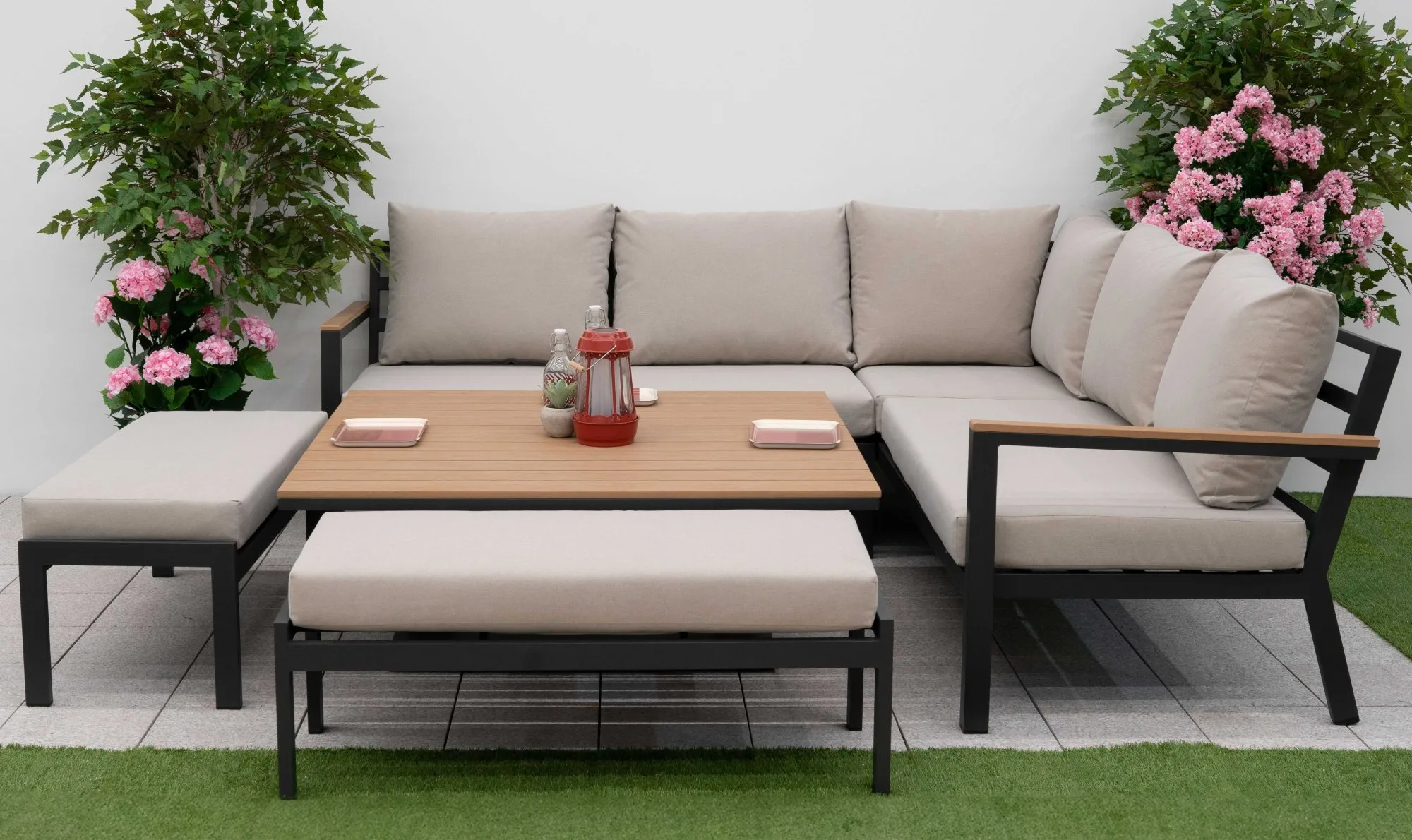 Heidi Deluxe Corner Sofa Lounge Dining Set with Square Rising Table